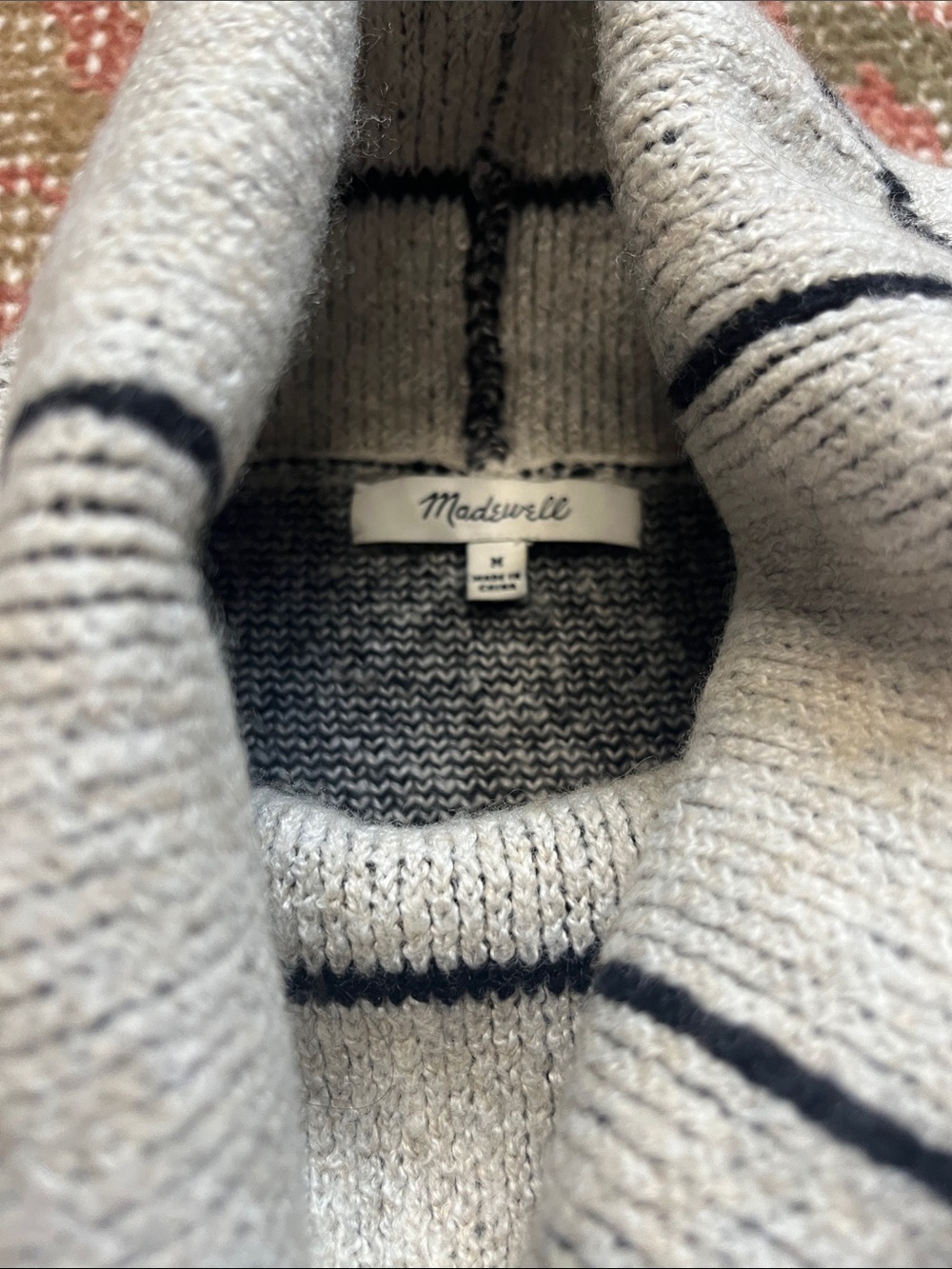 Madewell Windowpane Turtleneck Sweater Medium Cream Black Grid Knit - Picture 6 of 7